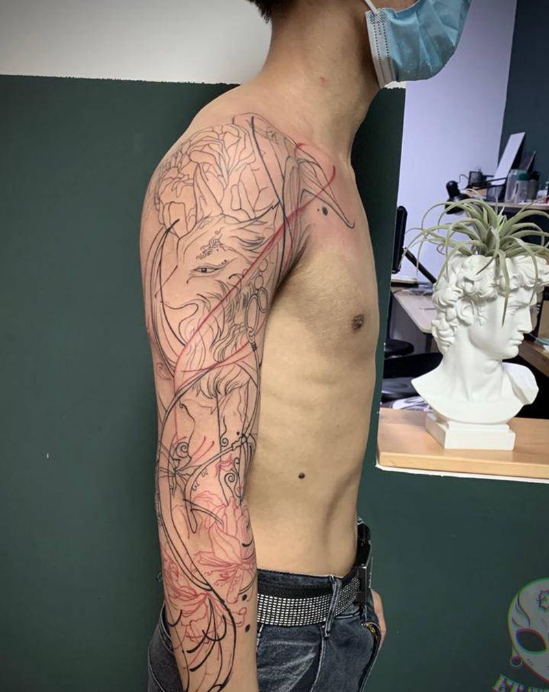 七分臂线条一则纹身图片_手臂手部纹身图案