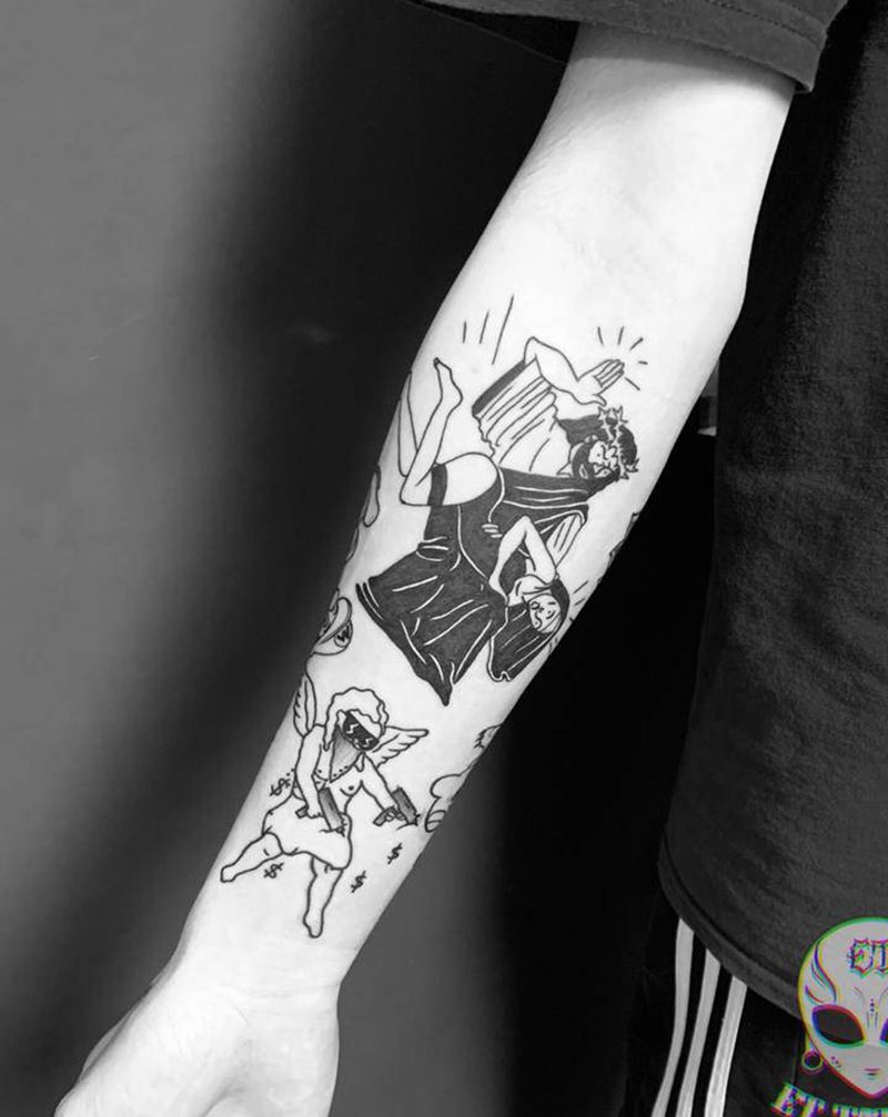 黑灰拼接手臂纹身图片_手臂手部Old School纹身图案