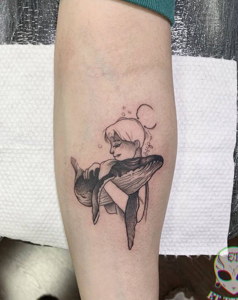 鲸鱼和男孩纹身图片_手臂手部纹身图案