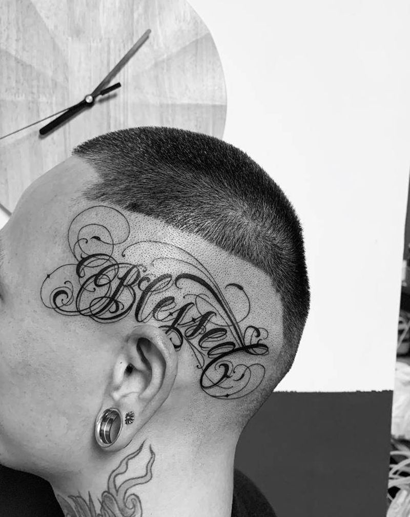 头部花体纹身图片_花体字纹身图案
