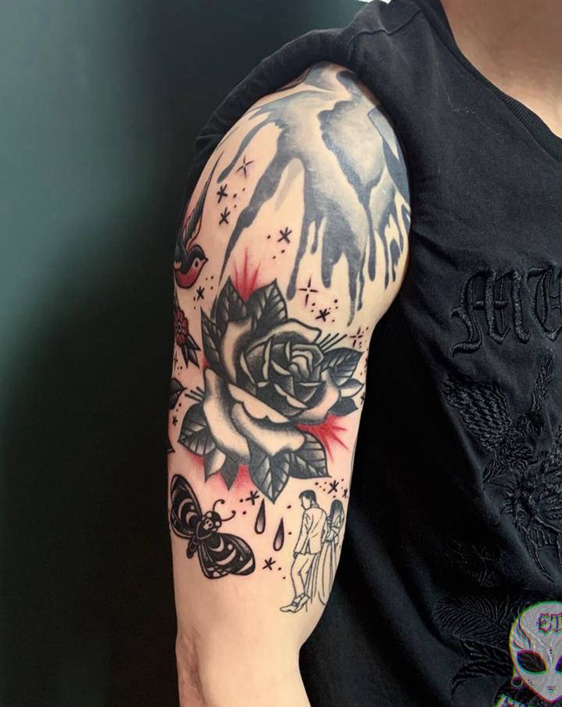 填个小半臂纹身图片_手臂Old School纹身图案