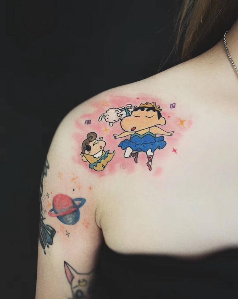 蜡笔小新纹身图片_胸部New School纹身图案