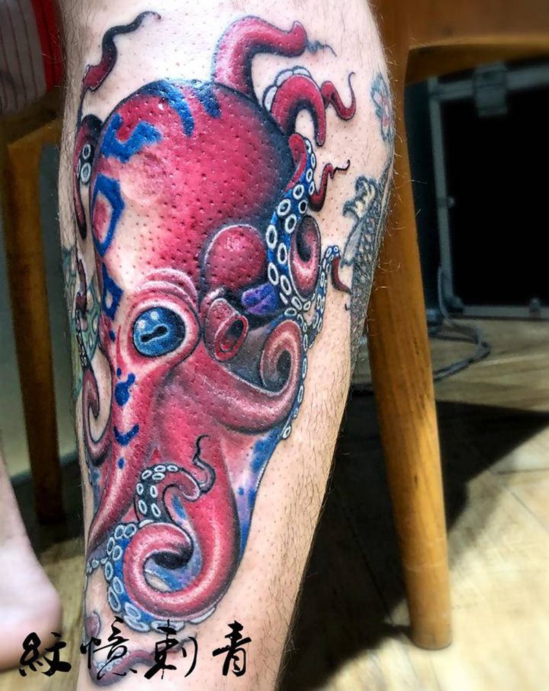 乌贼纹身图片_腿部New School纹身图案