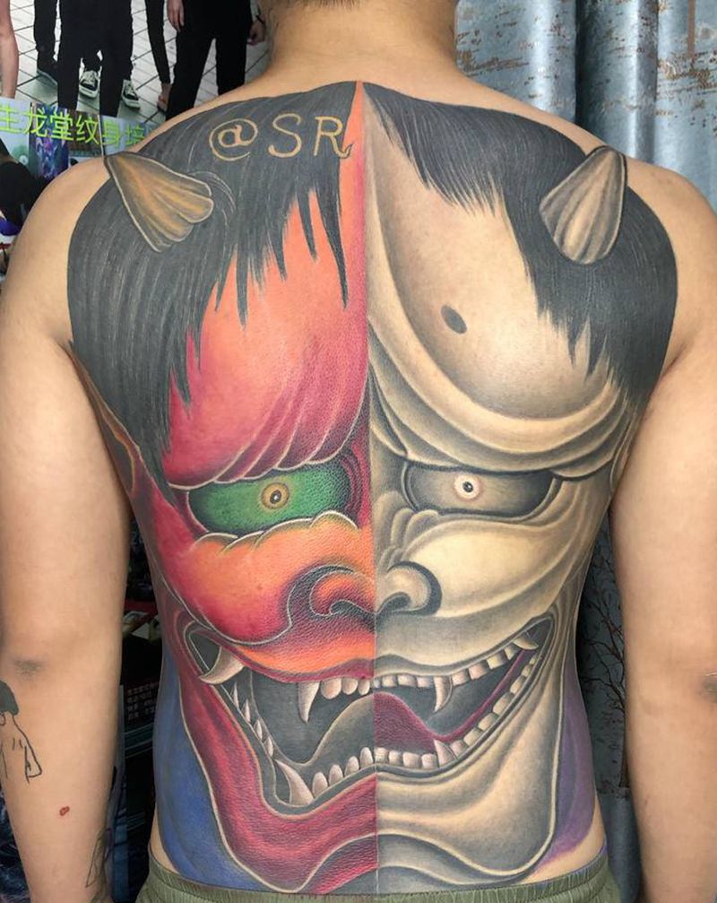 满背般若纹身图片_背部新传统生龙堂刺青纹身图案