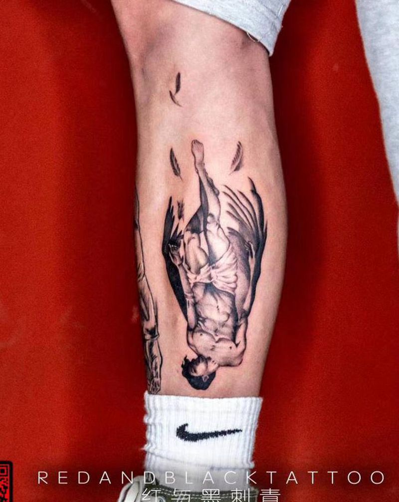 欧美肖像纹身图片_腿部欧美写实纹身图案