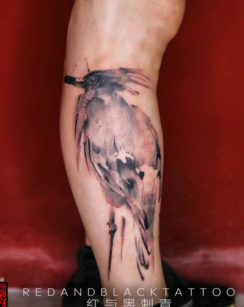 水墨纹身图片_腿部水墨纹身图案