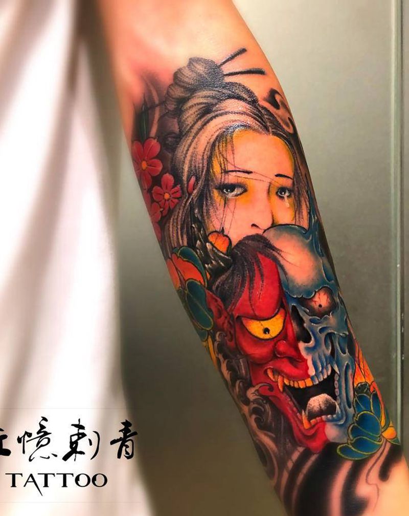 艺伎纹身纹身图片_手臂新传统纹身图案