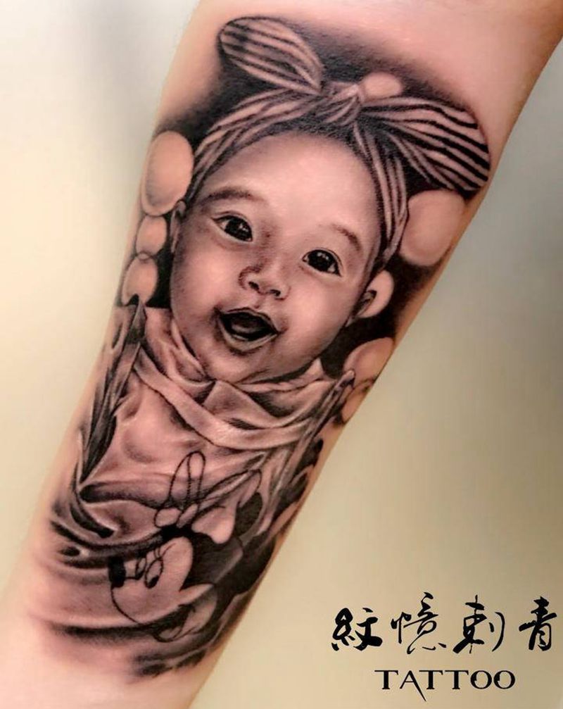 写实肖像纹身图片_手臂欧美写实纹身图案