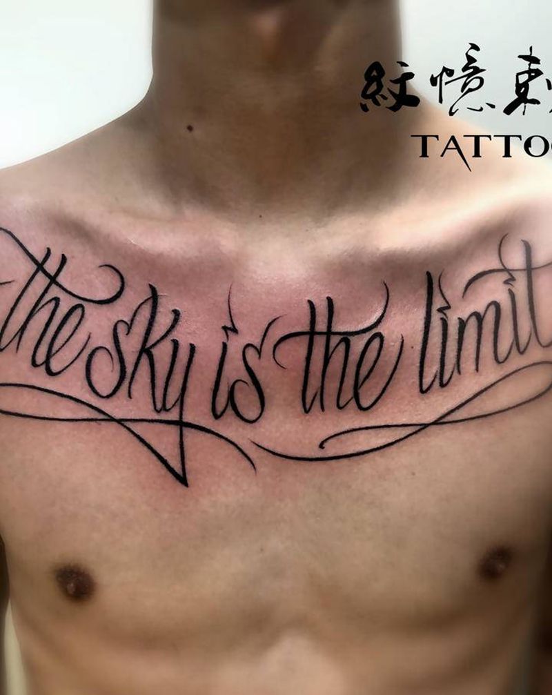 客户自带图纹身图片_胸部花体字纹身图案