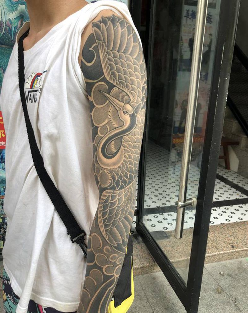 日式花臂纹身图片_手臂老传统纹身图案