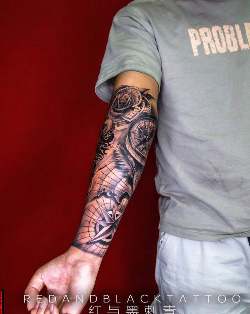 疤痕遮盖半臂纹身图片_手部欧美写实纹身图案