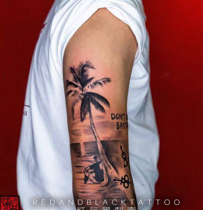 沙滩纹身图片_手部手臂欧美写实New School纹身图案