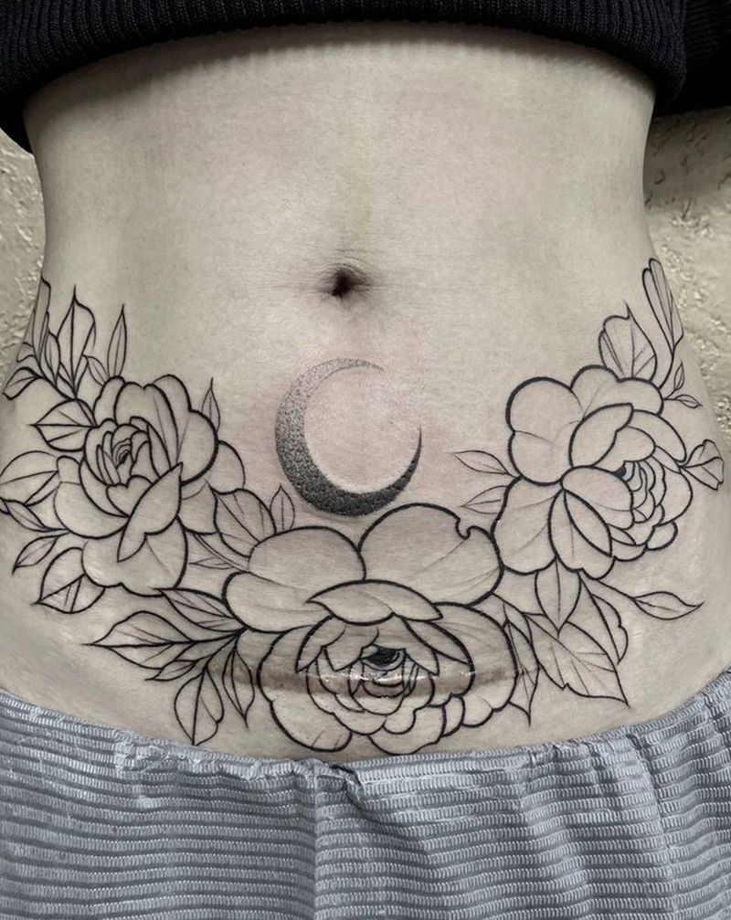 覆蓋疤/未完纹身图片_腹部纹身图案