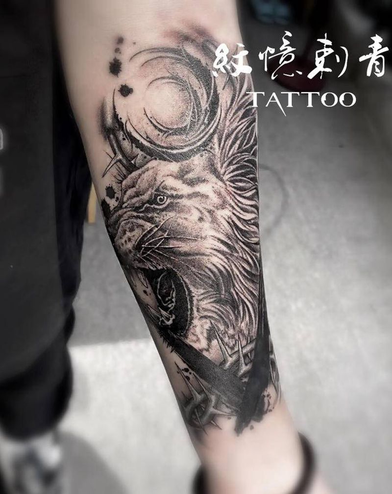 遮盖旧图纹身图片_手臂欧美写实纹身图案