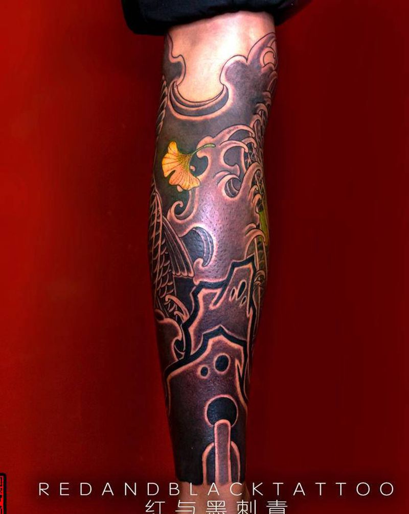 包小腿纹身图片_腿部老传统纹身图案