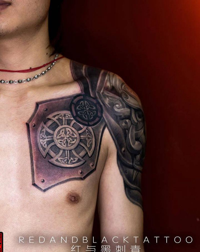 半甲纹身图片_手臂胸部新传统纹身图案