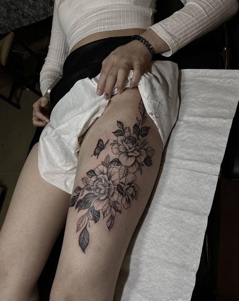 素花遮盖.纹身图片_腿部素花纹身图案