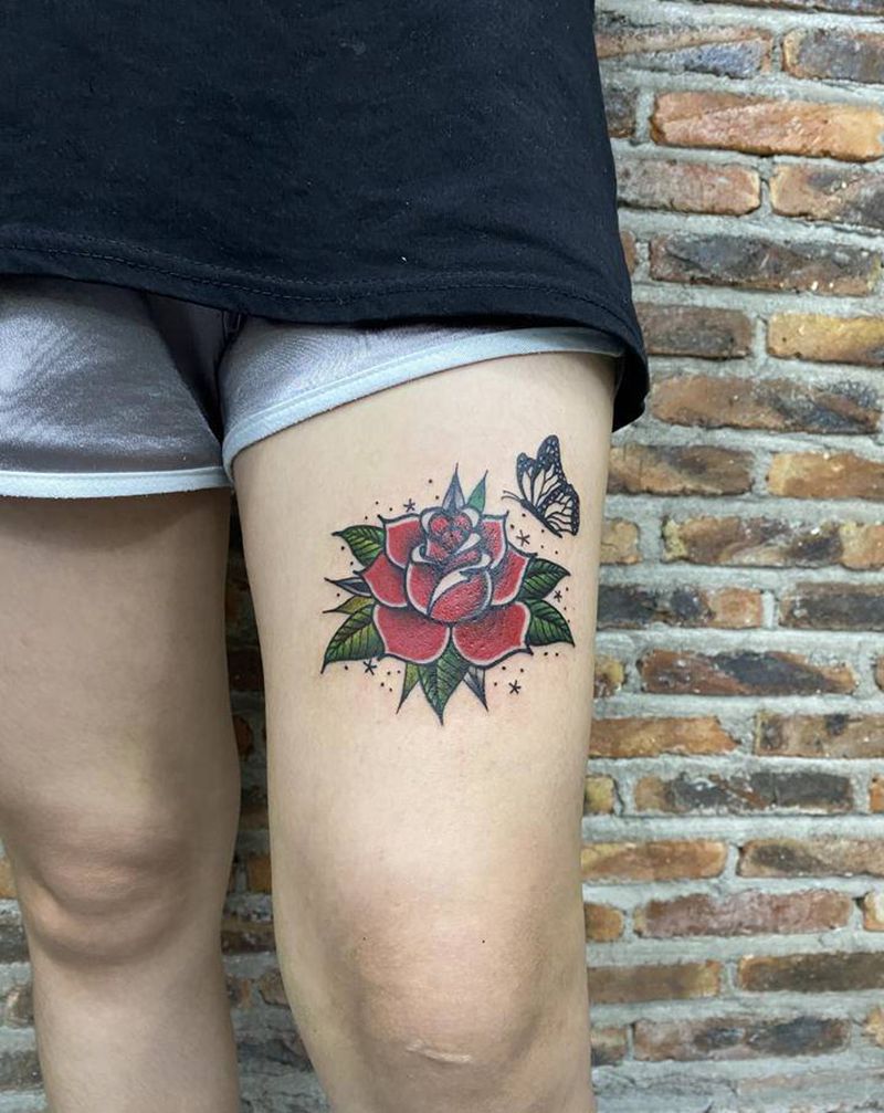 oldschool纹身 花纹身纹身图片_腿部Old School纹身图案