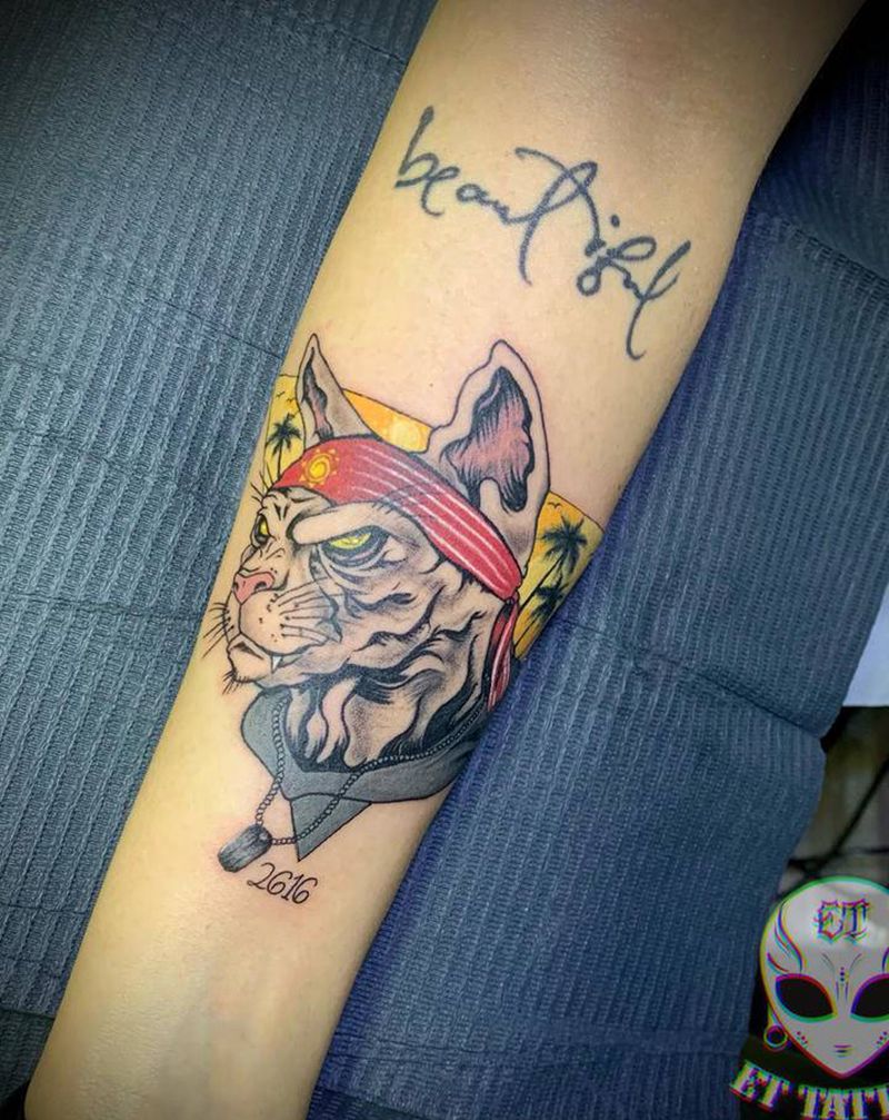 无毛猫纹身图片_手臂手部New School纹身图案