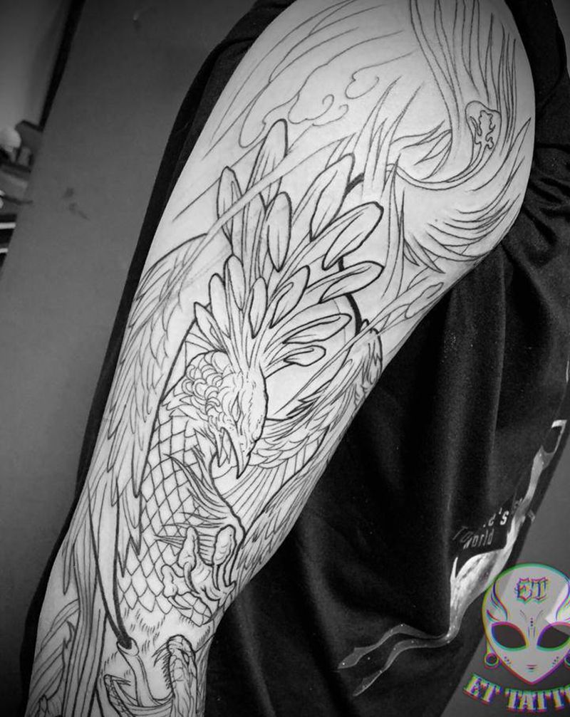 凤凰花臂纹身图片_手部手臂新传统纹身图案