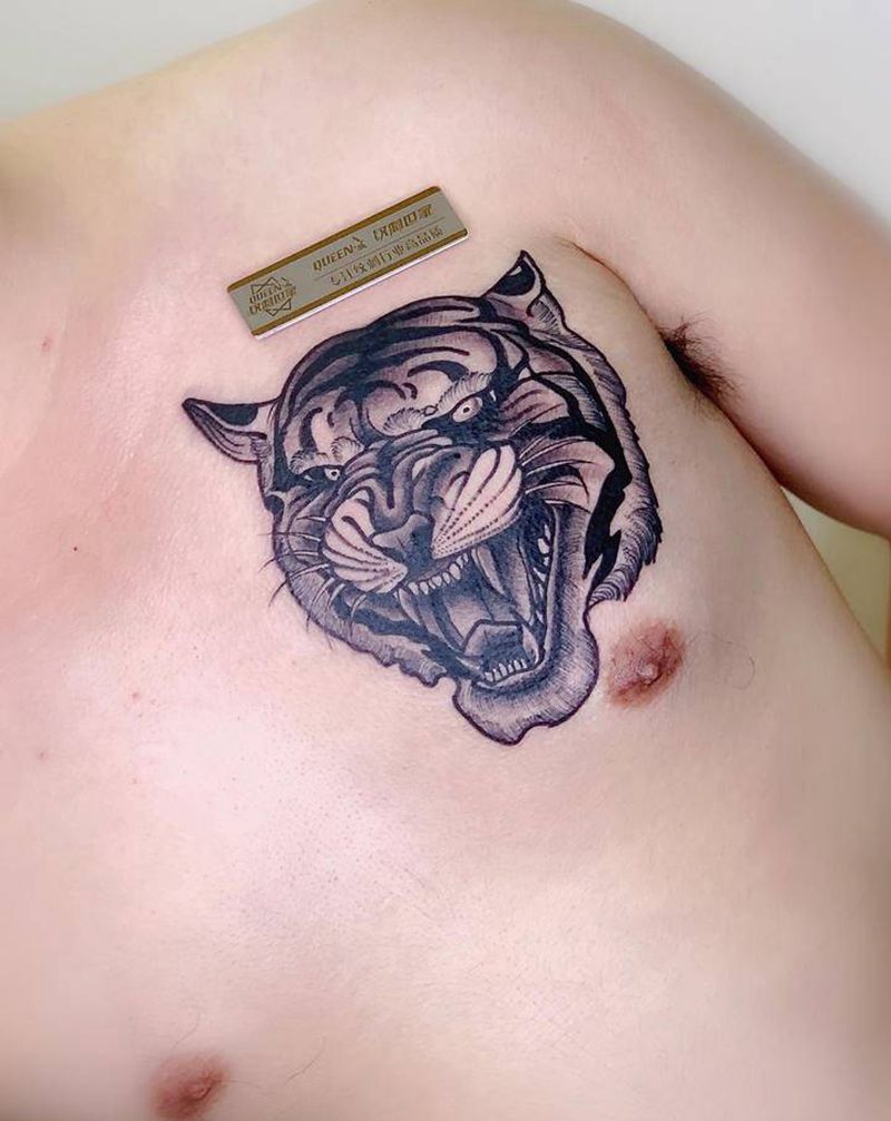 老虎纹身图片_肩部纹身图案