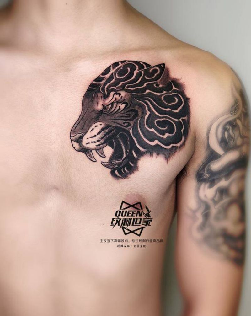 豹纹身图片_肩部新传统纹身图案