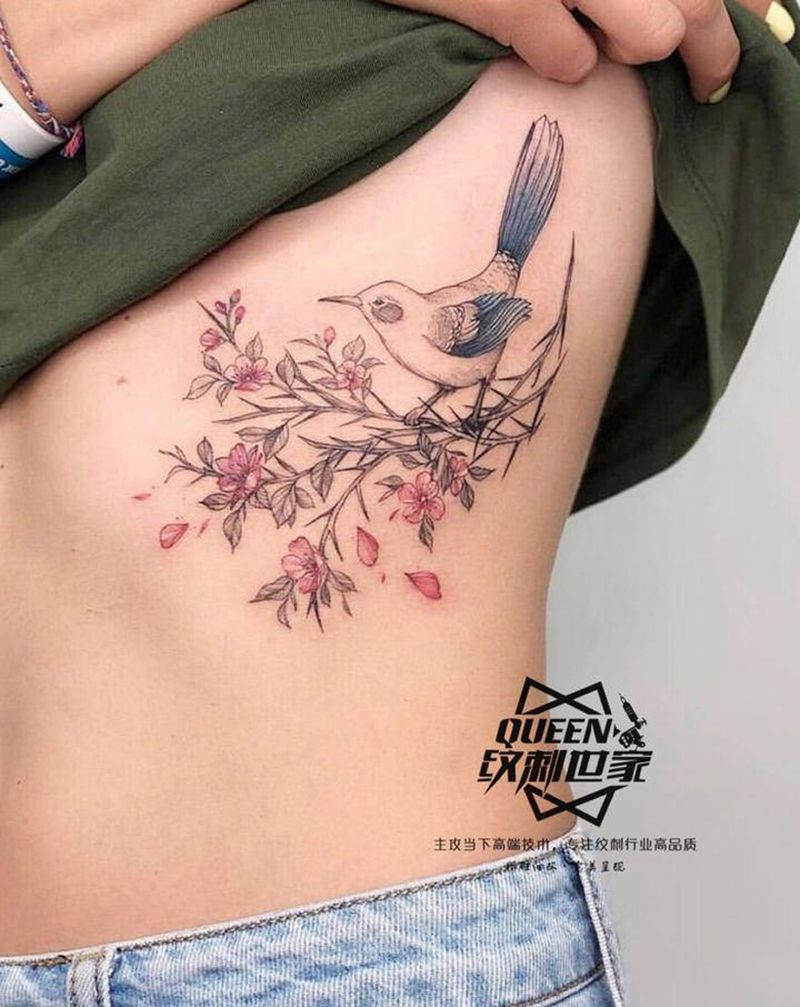 花鸟图～纹身图片_腰部纹身图案