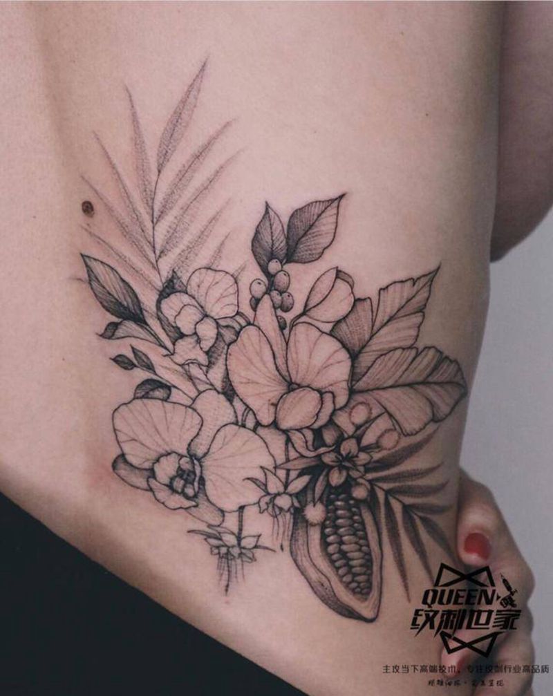花卉～纹身图片_腰部纹身图案