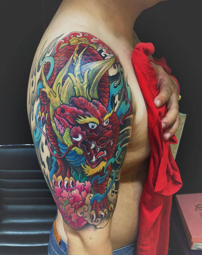 麒麟盖旧图老虎纹身图片_肩部纹身图案