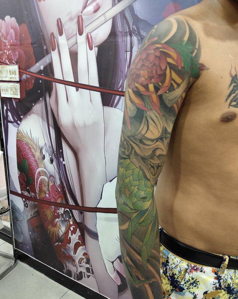 花臂作品，三次完成纹身图片_手臂纹身图案