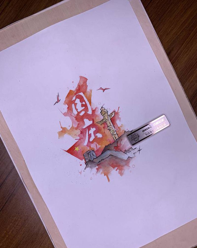 国庆主题2019.10.01纹身图片_水彩纹身图案