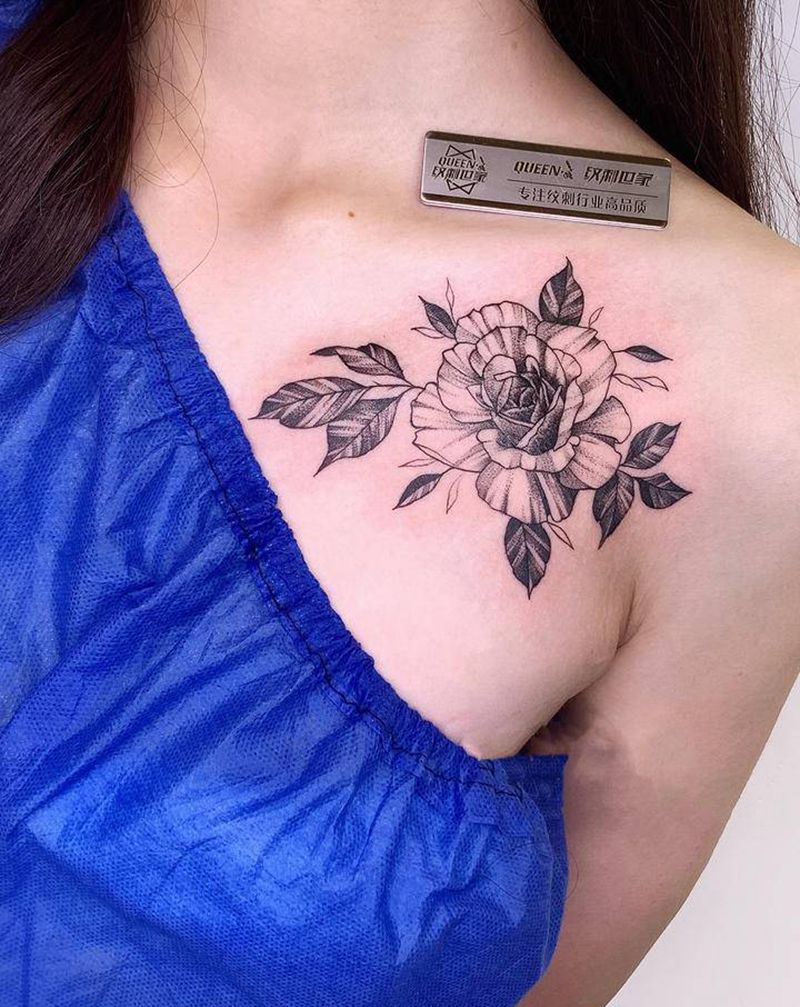 素花vs暗黑鹿角～纹身图片_肩部纹身图案