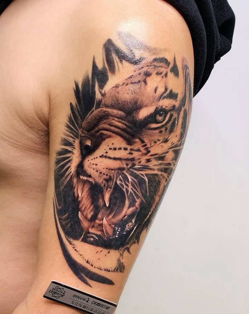 老虎～纹身图片_手臂欧美写实纹身图案
