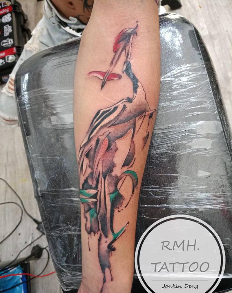 鹤纹身图片_新传统水墨纹身图案