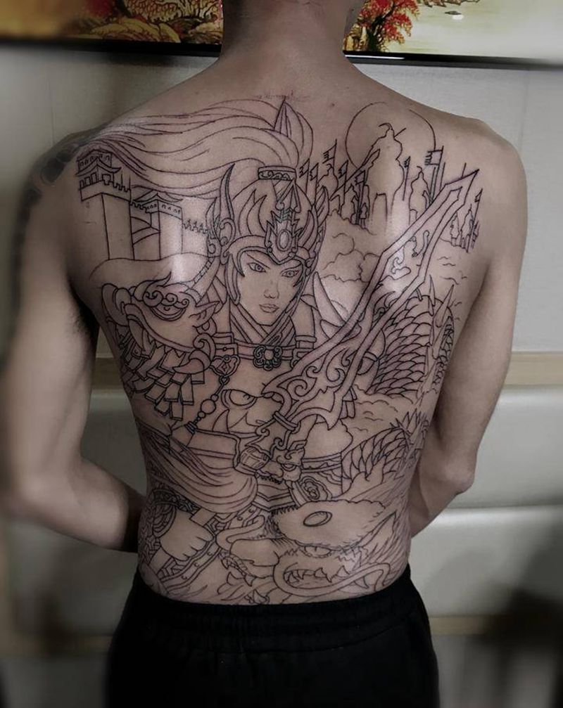 满背赵子龙纹身图片_臀部背部新传统纹身图案