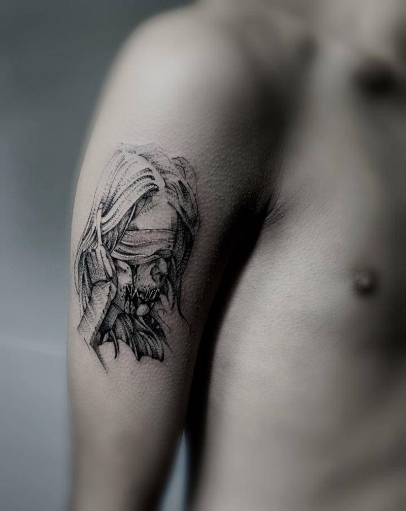 点刺黑暗图纹身图片_手臂点刺几何纹身图案