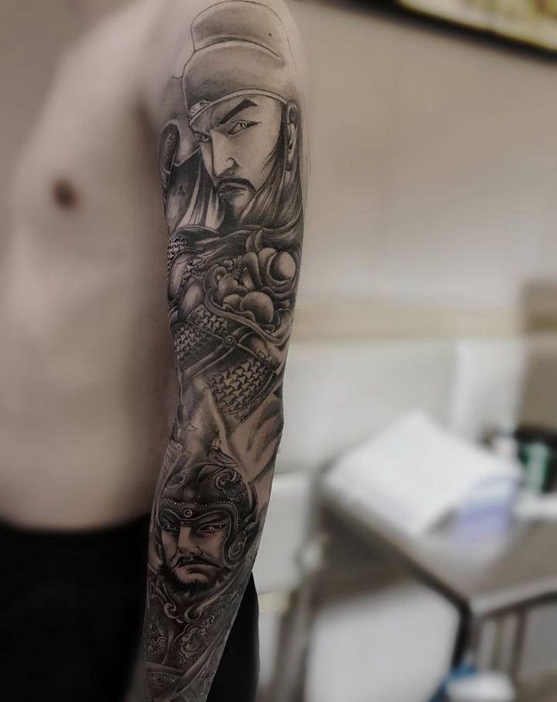 花臂三国花臂纹身图片_手臂新传统纹身图案