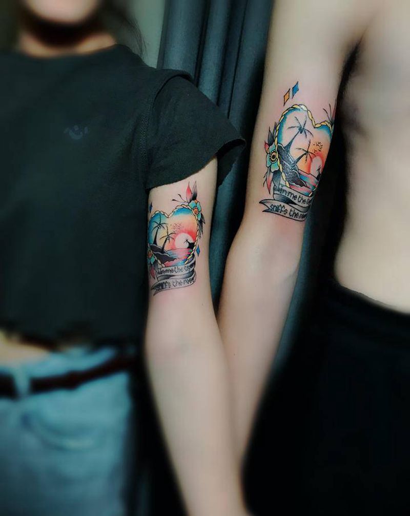 情侣纹身纹身图片_手臂Old School水墨纹身图案