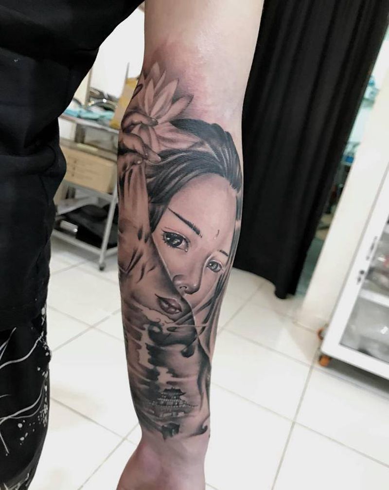 遮盖作品纹身图片_手部新传统水墨纹身图案