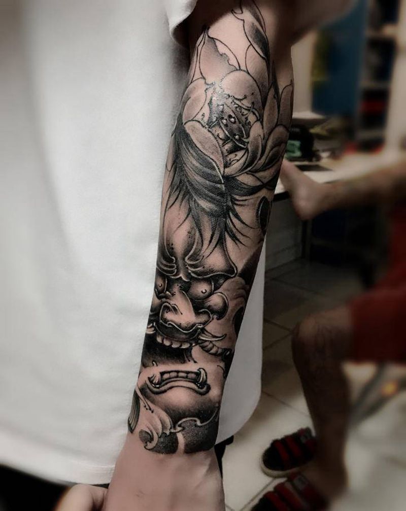 般若和水浪纹身图片_手臂新传统纹身图案