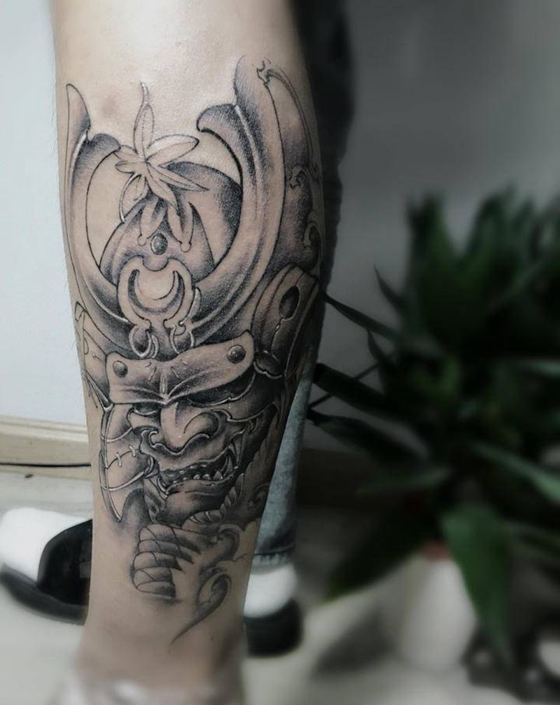 鬼武士作品未完成纹身图片_腿部新传统纹身图案