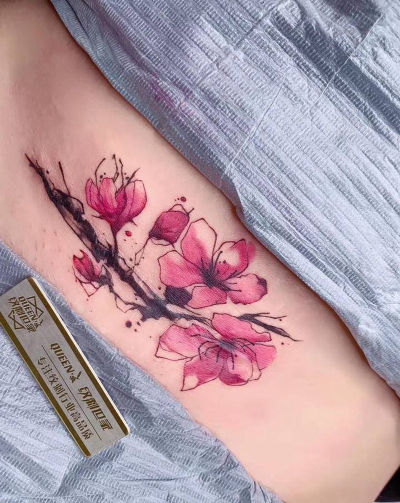 剖腹产疤痕遮盖纹身图片_腹部水彩纹身图案