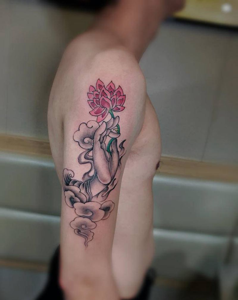 一念花开纹身图片_手臂水墨纹身图案