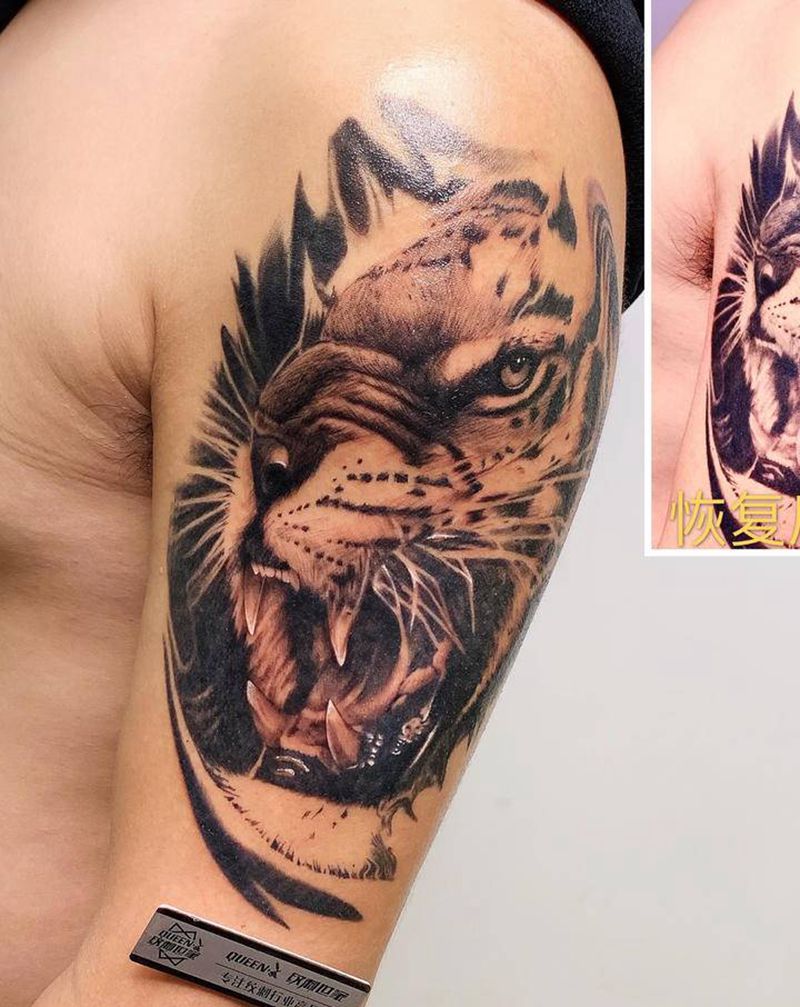 老虎-刚做完效果vs图2恢复后纹身图片_手臂欧美写实纹身图案
