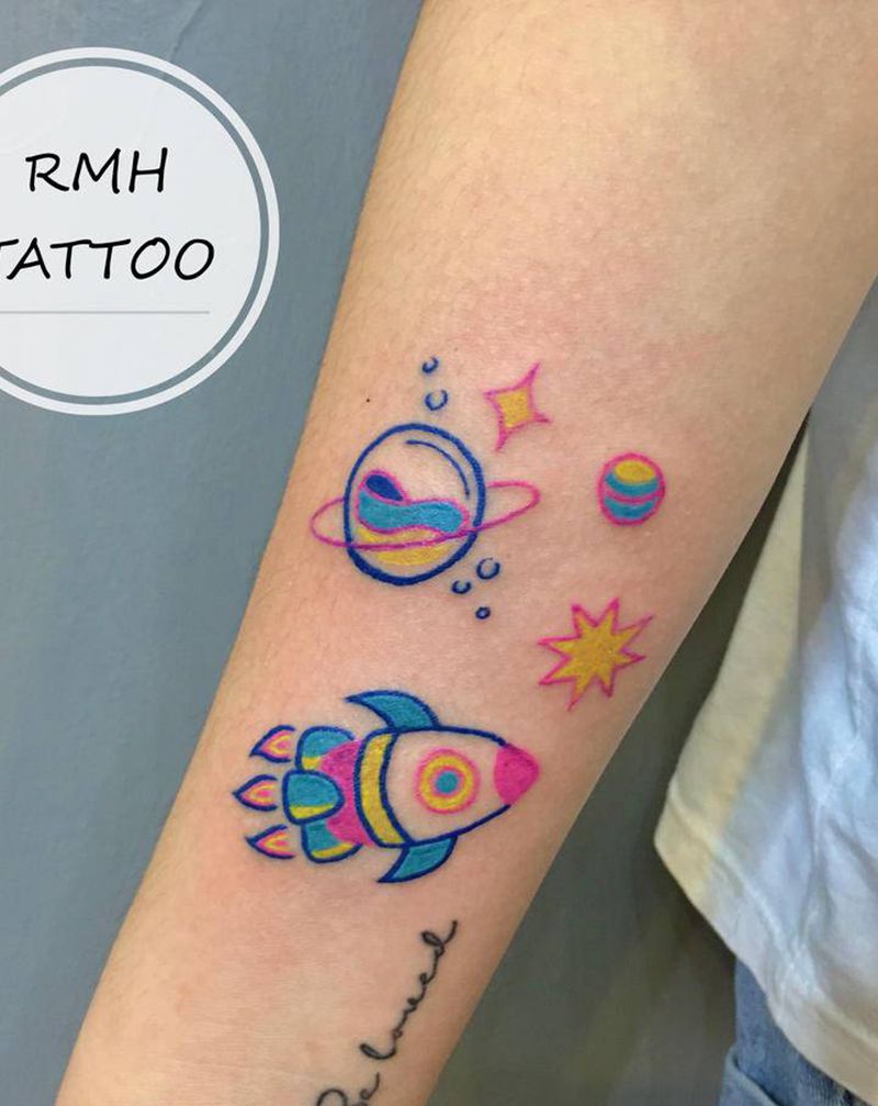 小图纹身图片_手臂简笔色彩纹身图案