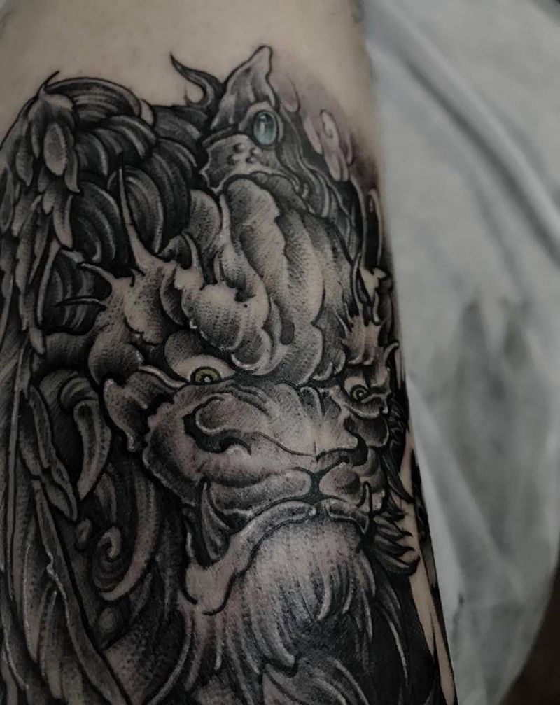 貔貅纹身图片_腿部脚部新传统纹身图案