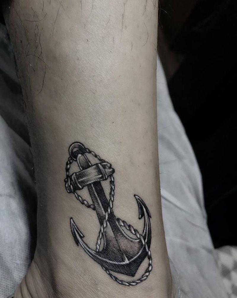 船锚⚓️伤疤遮盖纹身图片_脚部水墨欧美写实纹身图案