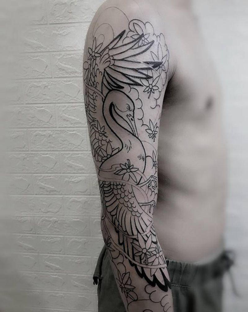 日式七分袖线条完成纹身图片_手臂老传统纹身图案