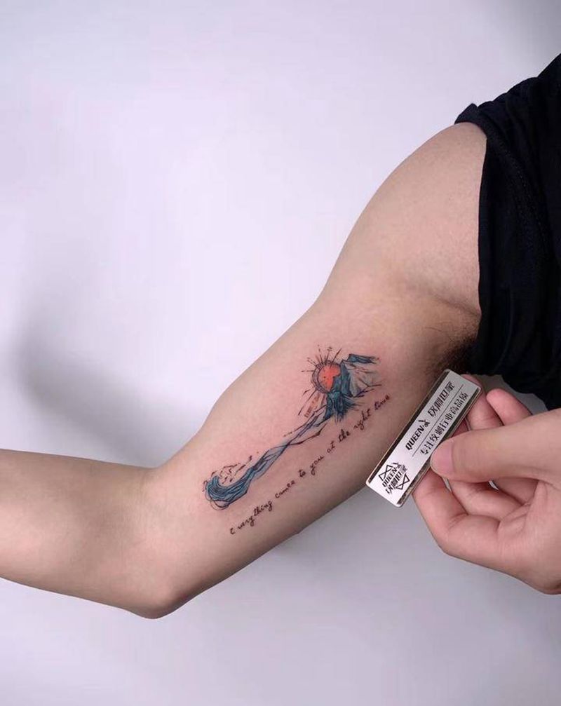 上身效果图VS原图纹身图片_手臂水彩纹身图案