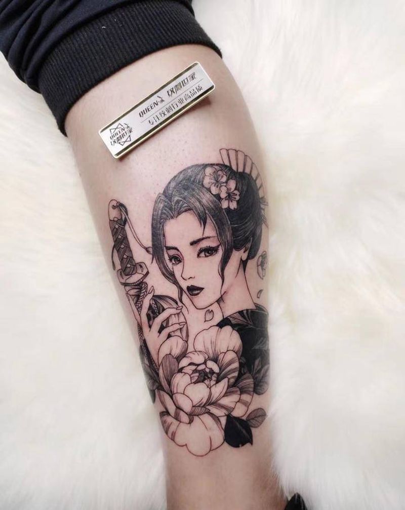 上身效果图VS原图纹身图片_腿部New School纹身图案